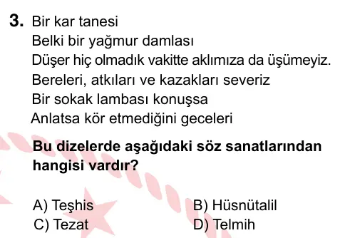 9, 10, 11. Sınıf Türk Dili ve Edebiyatı 2022 İOKBS Bursluluk Sınavı 3. Soru görseli