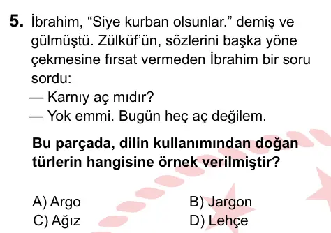 9, 10, 11. Sınıf Türk Dili ve Edebiyatı 2022 İOKBS Bursluluk Sınavı 5. Soru görseli
