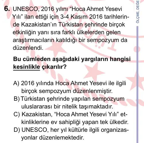 9, 10, 11. Sınıf Türk Dili ve Edebiyatı 2022 İOKBS Bursluluk Sınavı 6. Soru görseli