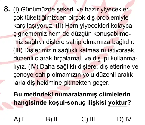 9, 10, 11. Sınıf Türk Dili ve Edebiyatı 2022 İOKBS Bursluluk Sınavı 8. Soru görseli
