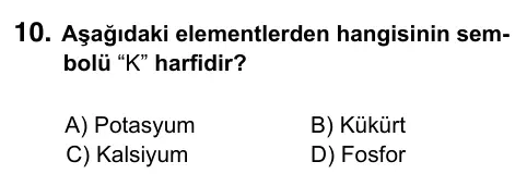 9, 10, 11. Sınıf Fen Bilimleri 2022 İOKBS Bursluluk Sınavı 10. Soru görseli