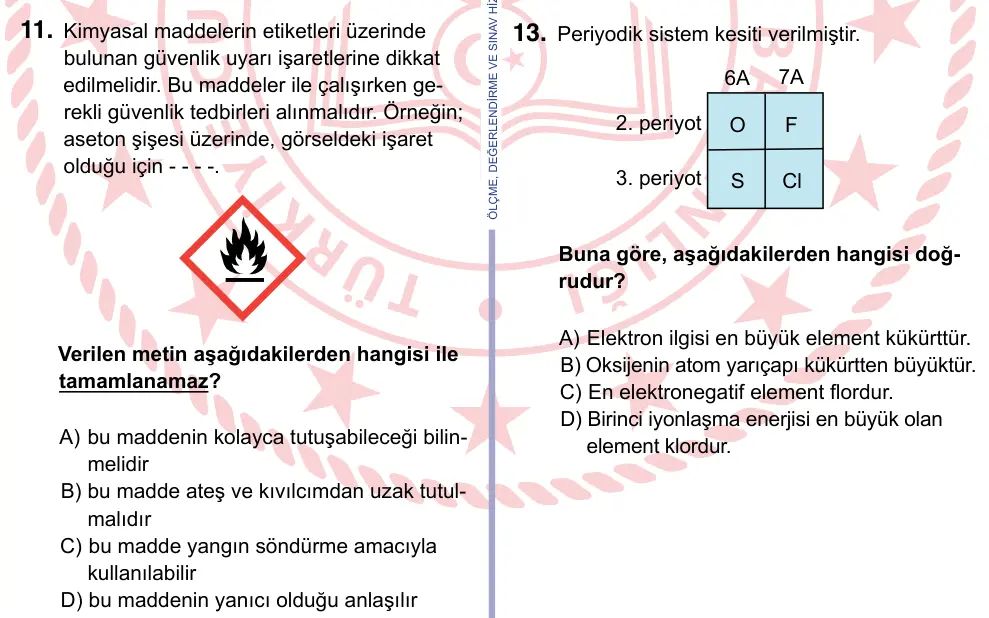 9, 10, 11. Sınıf Fen Bilimleri 2022 İOKBS Bursluluk Sınavı 11. Soru görseli