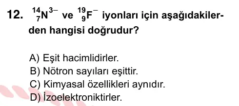 9, 10, 11. Sınıf Fen Bilimleri 2022 İOKBS Bursluluk Sınavı 12. Soru görseli