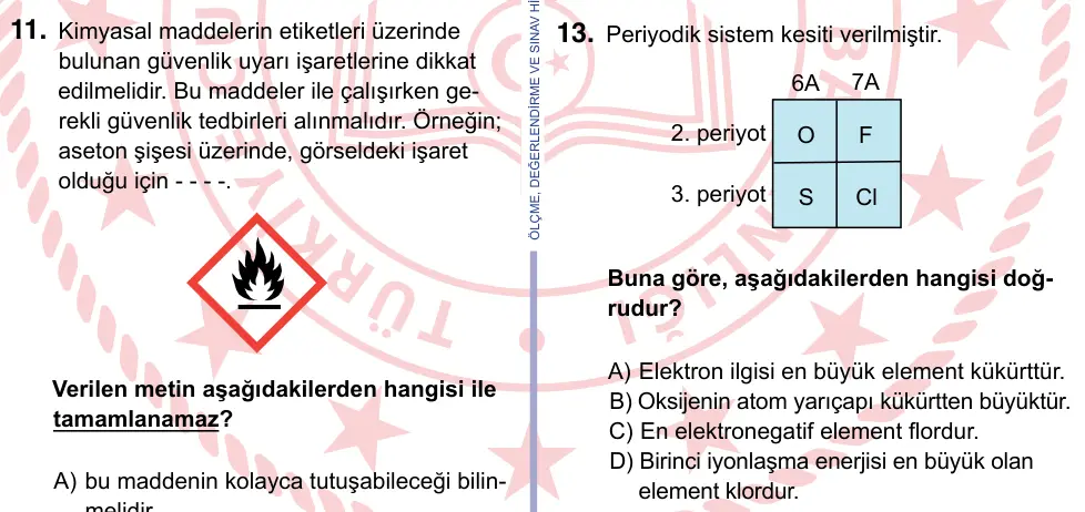 9, 10, 11. Sınıf Fen Bilimleri 2022 İOKBS Bursluluk Sınavı 13. Soru görseli