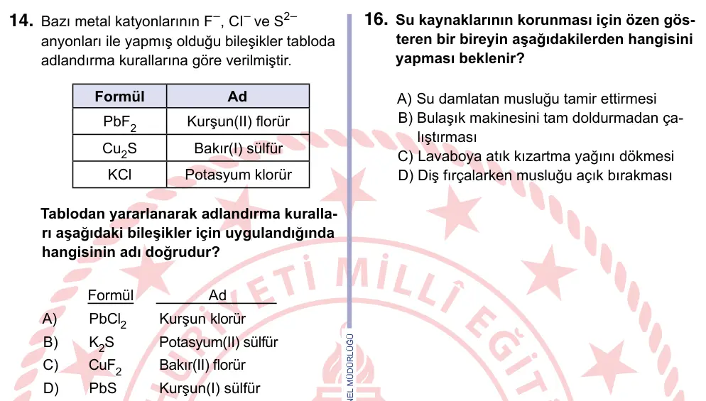 9, 10, 11. Sınıf Fen Bilimleri 2022 İOKBS Bursluluk Sınavı 14. Soru görseli