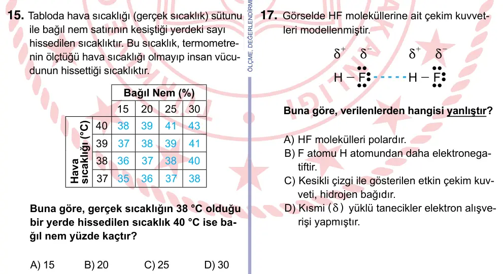 9, 10, 11. Sınıf Fen Bilimleri 2022 İOKBS Bursluluk Sınavı 15. Soru görseli
