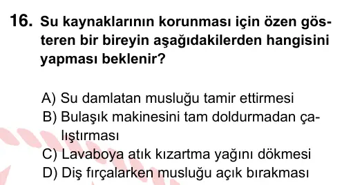 9, 10, 11. Sınıf Fen Bilimleri 2022 İOKBS Bursluluk Sınavı 16. Soru görseli