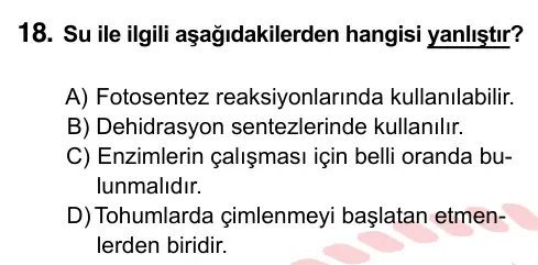 9, 10, 11. Sınıf Fen Bilimleri 2022 İOKBS Bursluluk Sınavı 18. Soru görseli