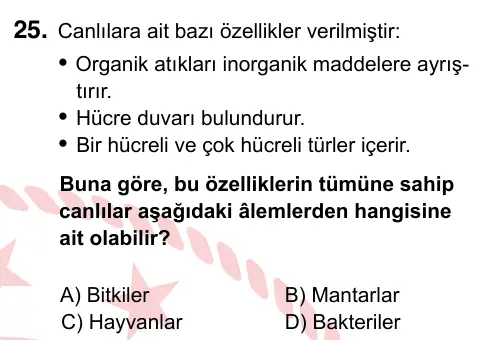 9, 10, 11. Sınıf Fen Bilimleri 2022 İOKBS Bursluluk Sınavı 25. Soru görseli