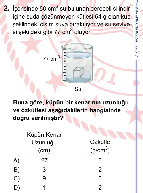 9, 10, 11. Sınıf Fen Bilimleri 2022 İOKBS Bursluluk Sınavı 2. Soru görseli