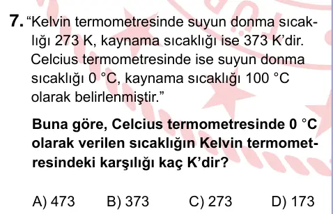 9, 10, 11. Sınıf Fen Bilimleri 2022 İOKBS Bursluluk Sınavı 7. Soru görseli