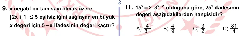 9, 10, 11. Sınıf Matematik 2022 İOKBS Bursluluk Sınavı 11. Soru görseli