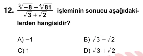 9, 10, 11. Sınıf Matematik 2022 İOKBS Bursluluk Sınavı 12. Soru görseli