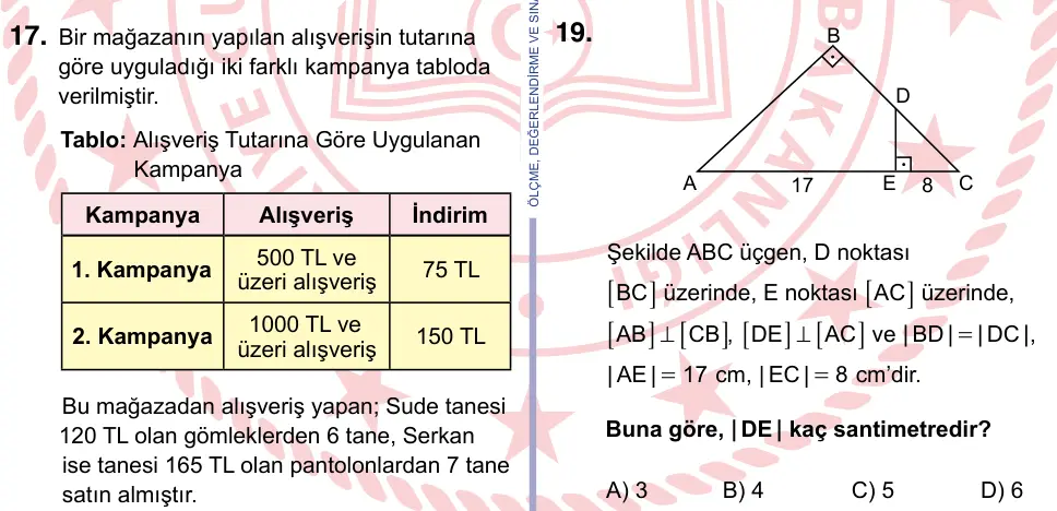 9, 10, 11. Sınıf Matematik 2022 İOKBS Bursluluk Sınavı 19. Soru görseli