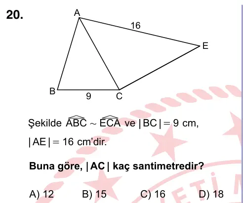 9, 10, 11. Sınıf Matematik 2022 İOKBS Bursluluk Sınavı 20. Soru görseli