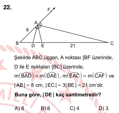 9, 10, 11. Sınıf Matematik 2022 İOKBS Bursluluk Sınavı 22. Soru görseli