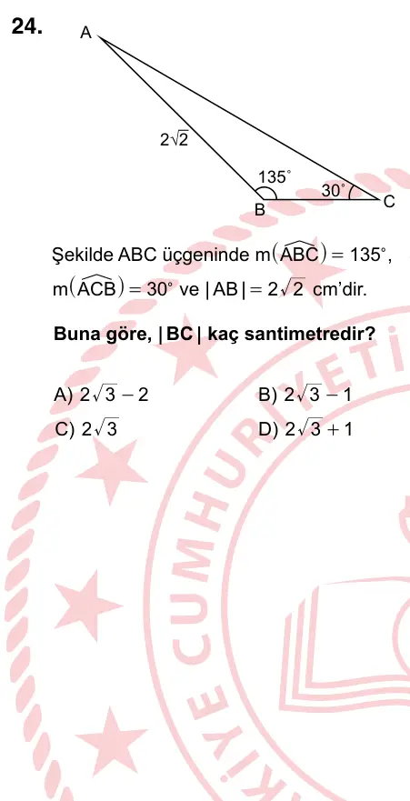 9, 10, 11. Sınıf Matematik 2022 İOKBS Bursluluk Sınavı 24. Soru görseli
