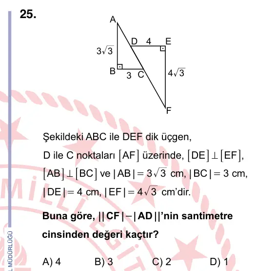 9, 10, 11. Sınıf Matematik 2022 İOKBS Bursluluk Sınavı 25. Soru görseli
