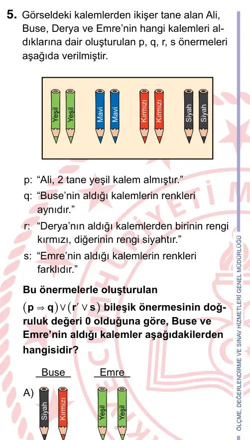 9, 10, 11. Sınıf Matematik 2022 İOKBS Bursluluk Sınavı 5. Soru görseli