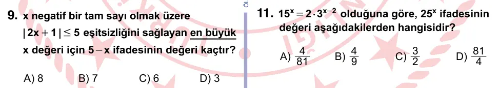 9, 10, 11. Sınıf Matematik 2022 İOKBS Bursluluk Sınavı 9. Soru görseli