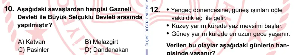9, 10, 11. Sınıf Sosyal Bilgiler 2022 İOKBS Bursluluk Sınavı 10. Soru görseli