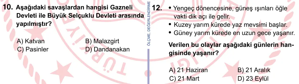 9, 10, 11. Sınıf Sosyal Bilgiler 2022 İOKBS Bursluluk Sınavı 12. Soru görseli