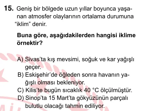 9, 10, 11. Sınıf Sosyal Bilgiler 2022 İOKBS Bursluluk Sınavı 15. Soru görseli