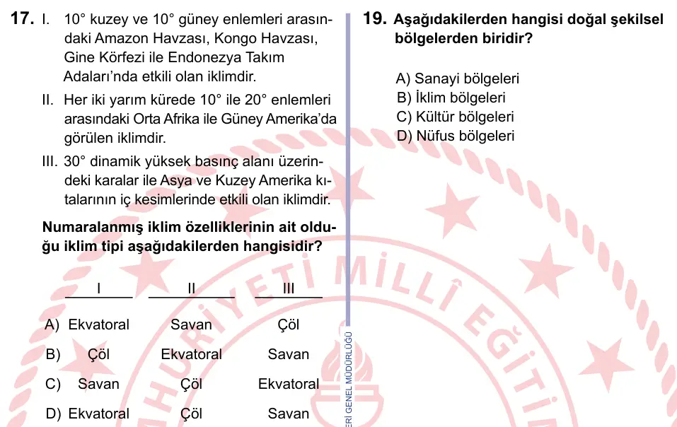 9, 10, 11. Sınıf Sosyal Bilgiler 2022 İOKBS Bursluluk Sınavı 17. Soru görseli
