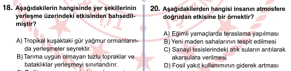 9, 10, 11. Sınıf Sosyal Bilgiler 2022 İOKBS Bursluluk Sınavı 20. Soru görseli (1/2)
