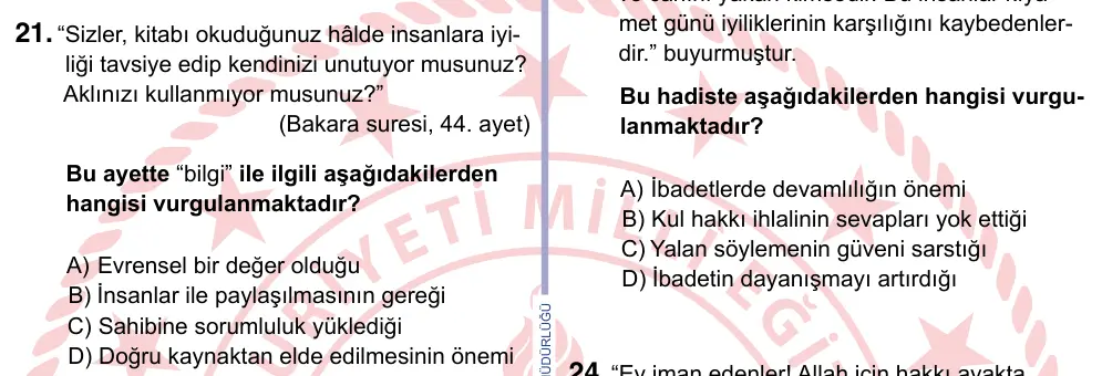 9, 10, 11. Sınıf Sosyal Bilgiler 2022 İOKBS Bursluluk Sınavı 21. Soru görseli