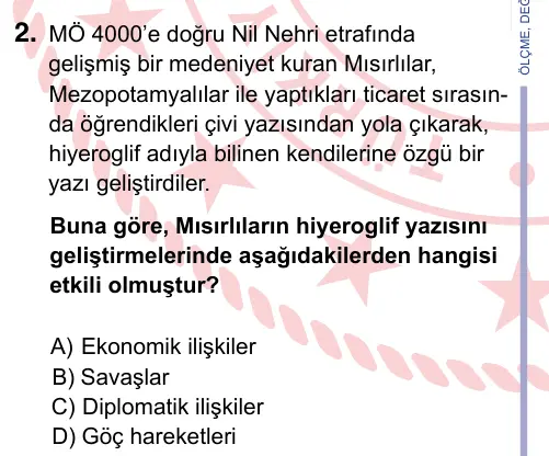 9, 10, 11. Sınıf Sosyal Bilgiler 2022 İOKBS Bursluluk Sınavı 2. Soru görseli