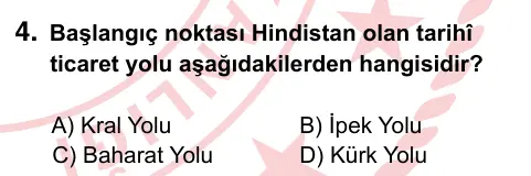 9, 10, 11. Sınıf Sosyal Bilgiler 2022 İOKBS Bursluluk Sınavı 4. Soru görseli