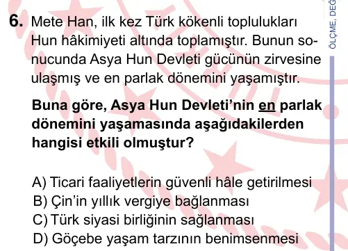 9, 10, 11. Sınıf Sosyal Bilgiler 2022 İOKBS Bursluluk Sınavı 6. Soru görseli