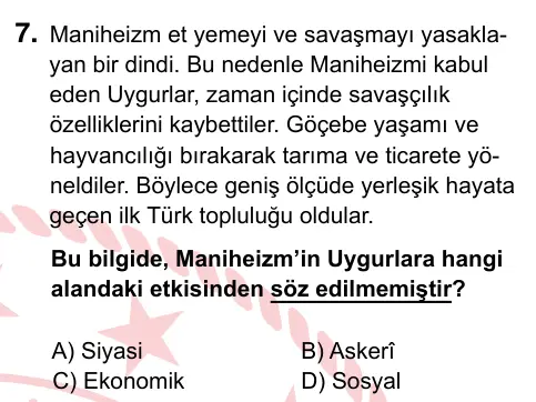 9, 10, 11. Sınıf Sosyal Bilgiler 2022 İOKBS Bursluluk Sınavı 7. Soru görseli