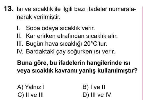 5. Sınıf Fen Bilimleri 2023 İOKBS Bursluluk Sınavı 13. Soru görseli