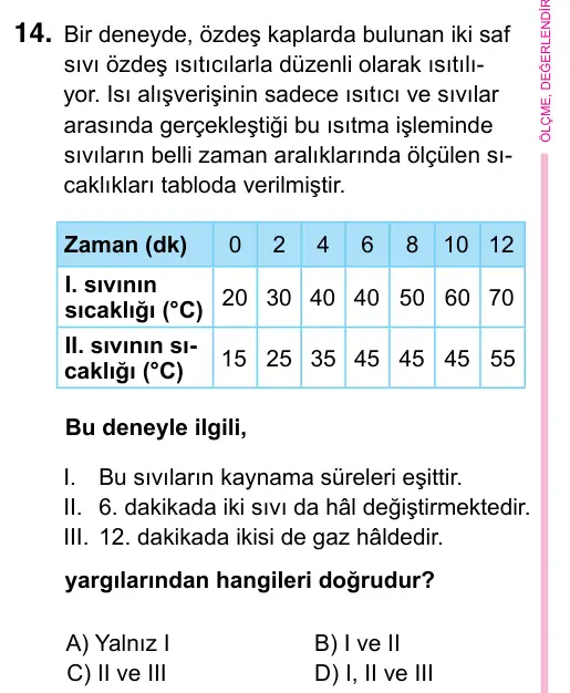 5. Sınıf Fen Bilimleri 2023 İOKBS Bursluluk Sınavı 14. Soru görseli