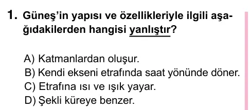 5. Sınıf Fen Bilimleri 2023 İOKBS Bursluluk Sınavı 1. Soru görseli