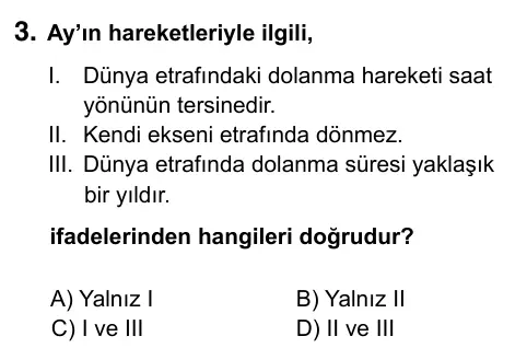 5. Sınıf Fen Bilimleri 2023 İOKBS Bursluluk Sınavı 3. Soru görseli