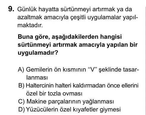 5. Sınıf Fen Bilimleri 2023 İOKBS Bursluluk Sınavı 9. Soru görseli