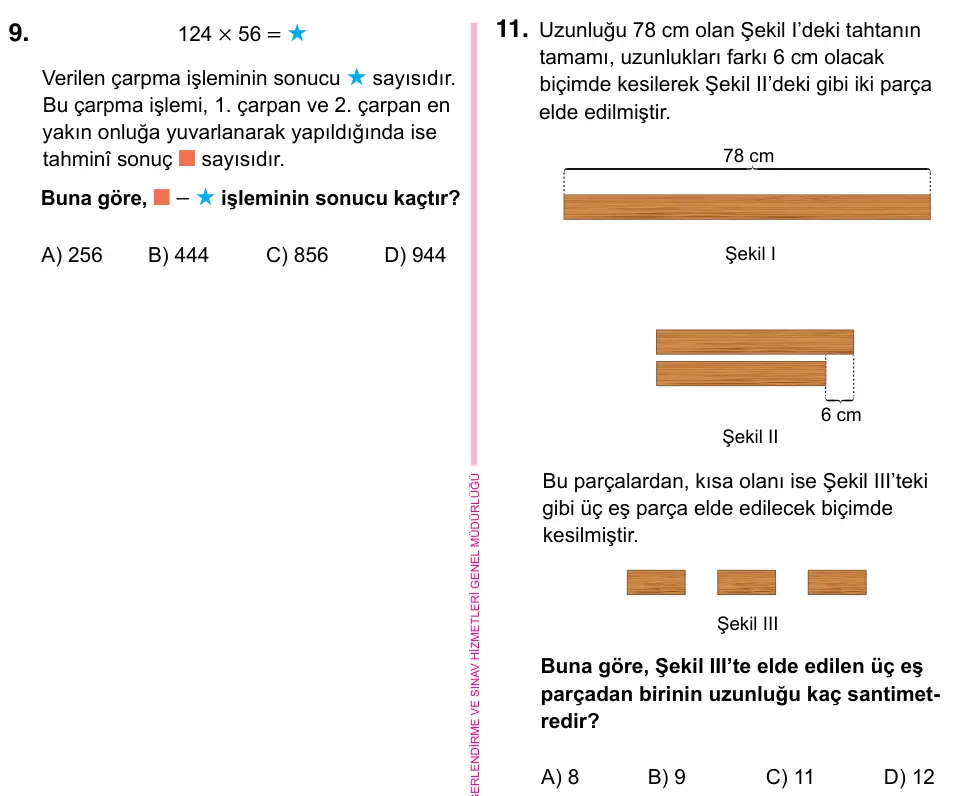 5. Sınıf Matematik 2023 İOKBS Bursluluk Sınavı 11. Soru görseli