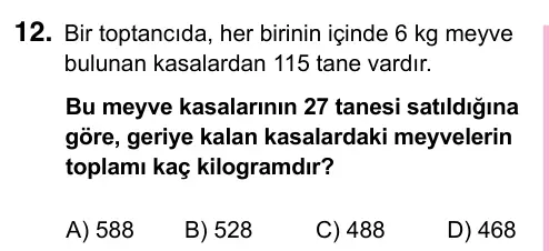 5. Sınıf Matematik 2023 İOKBS Bursluluk Sınavı 12. Soru görseli