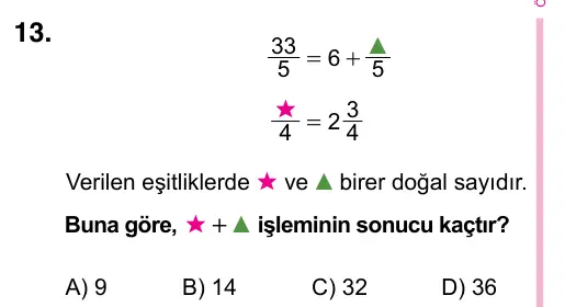5. Sınıf Matematik 2023 İOKBS Bursluluk Sınavı 13. Soru görseli