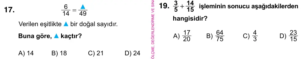 5. Sınıf Matematik 2023 İOKBS Bursluluk Sınavı 17. Soru görseli