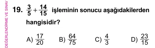 5. Sınıf Matematik 2023 İOKBS Bursluluk Sınavı 19. Soru görseli