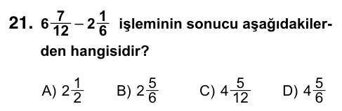 5. Sınıf Matematik 2023 İOKBS Bursluluk Sınavı 21. Soru görseli