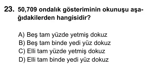 5. Sınıf Matematik 2023 İOKBS Bursluluk Sınavı 23. Soru görseli