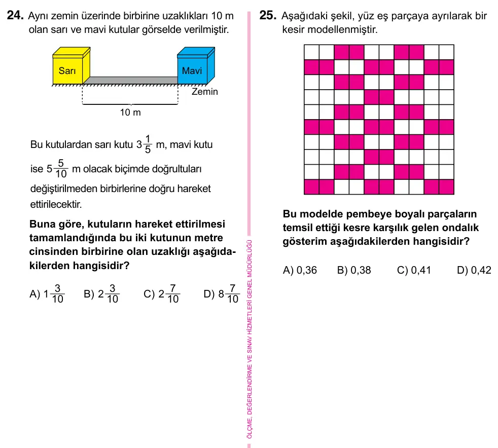 5. Sınıf Matematik 2023 İOKBS Bursluluk Sınavı 24. Soru görseli