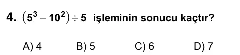 5. Sınıf Matematik 2023 İOKBS Bursluluk Sınavı 4. Soru görseli