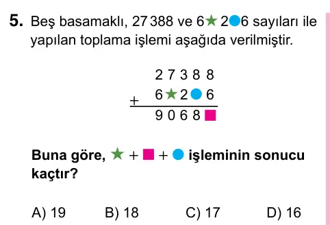 5. Sınıf Matematik 2023 İOKBS Bursluluk Sınavı 5. Soru görseli