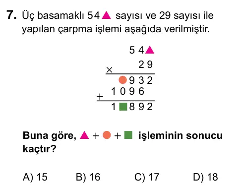 5. Sınıf Matematik 2023 İOKBS Bursluluk Sınavı 7. Soru görseli
